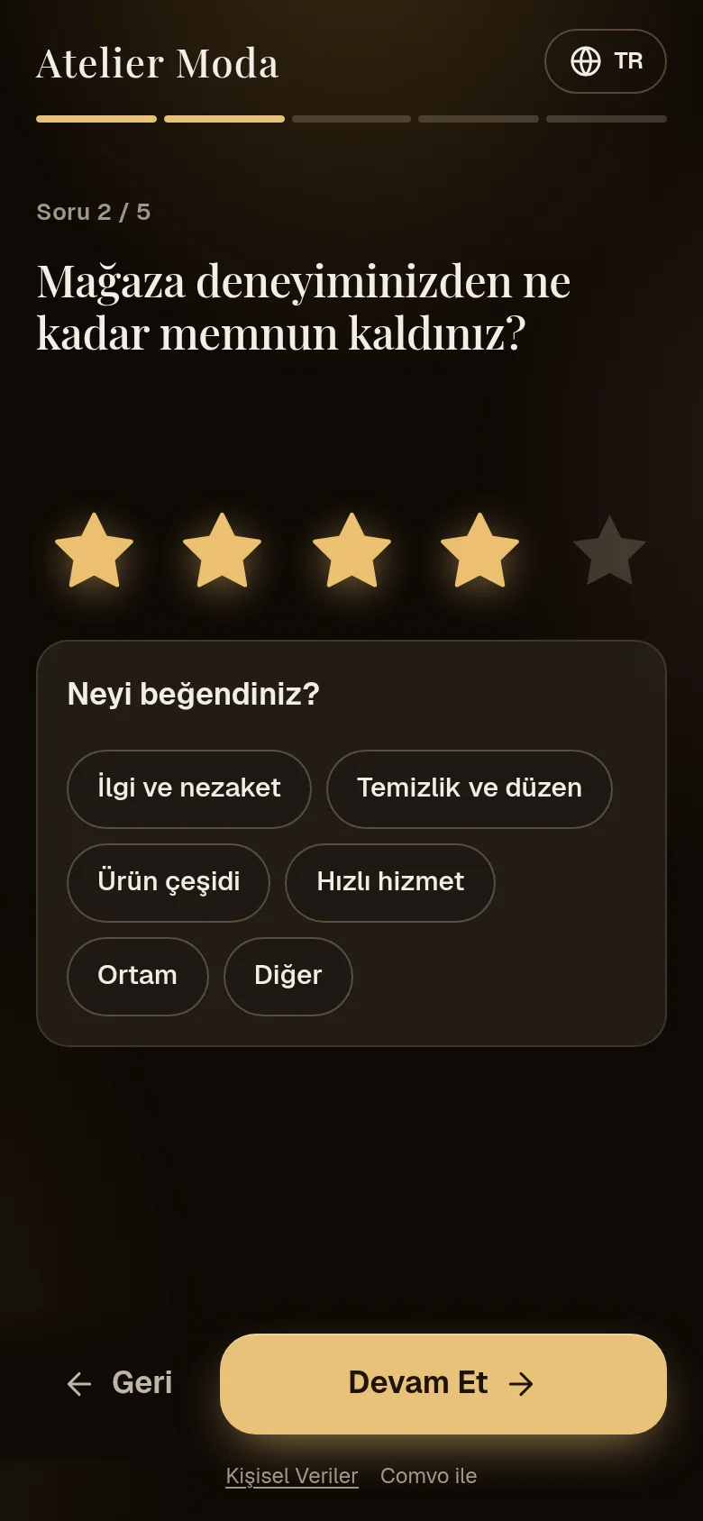 Anket sorusu: yıldızla puanlama