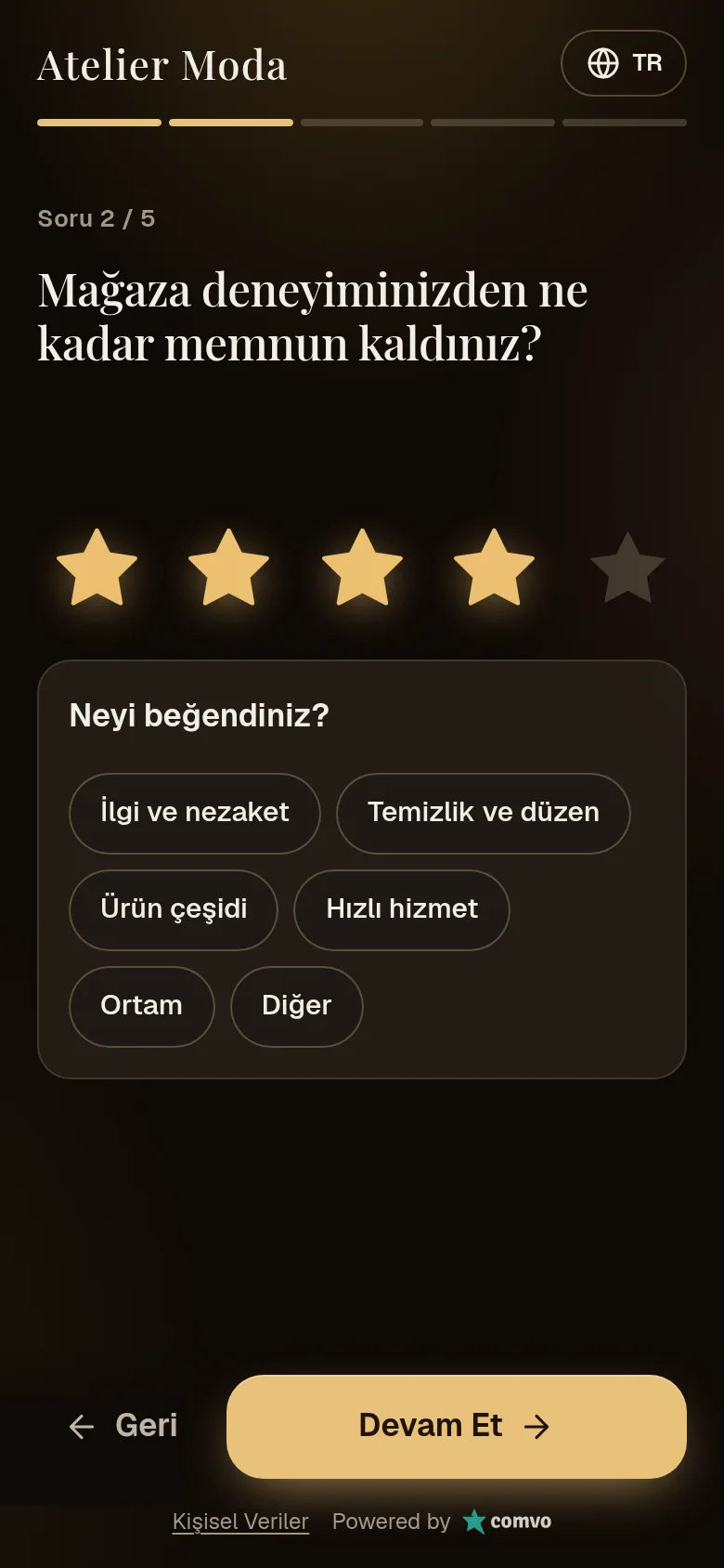 Anket sorusu: yıldızla puanlama