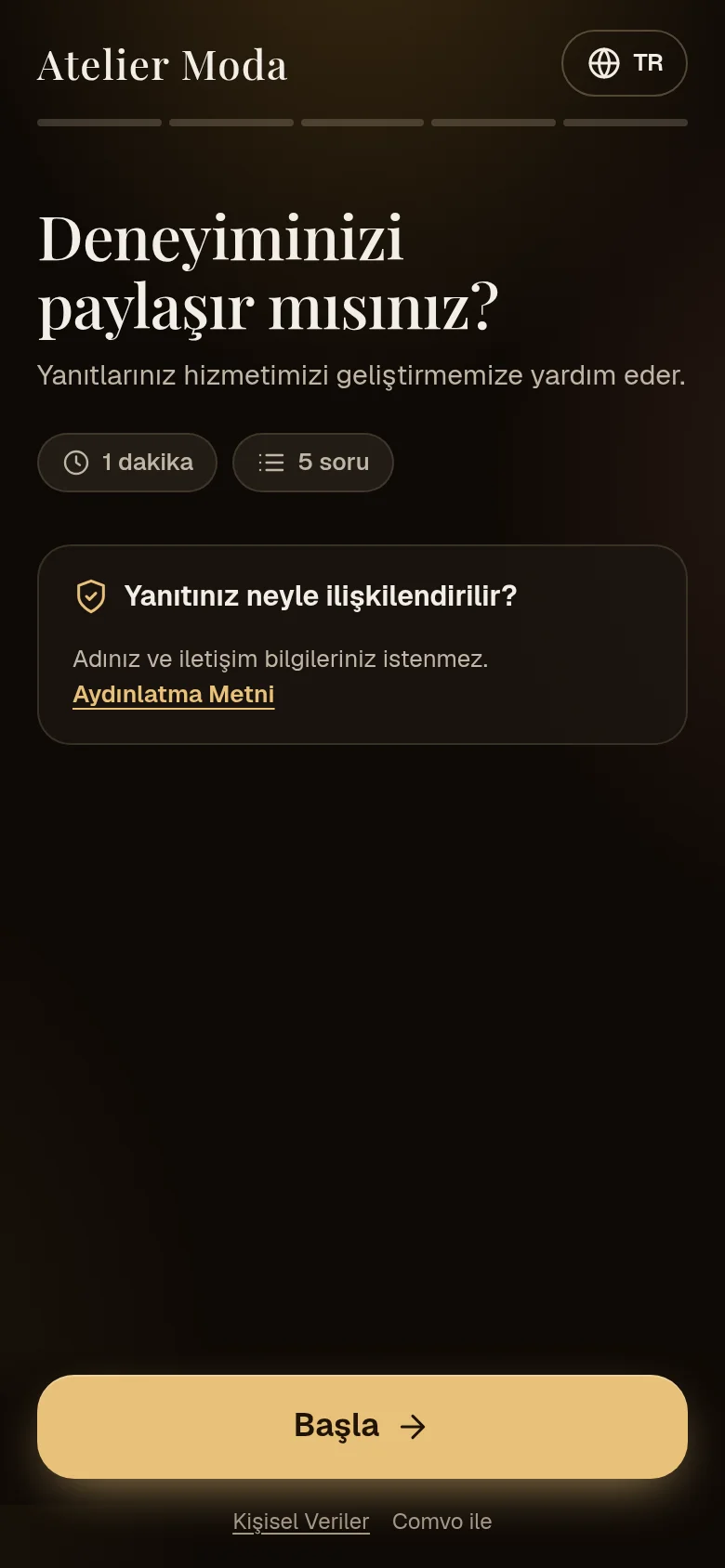 Anketin karşılama ekranı